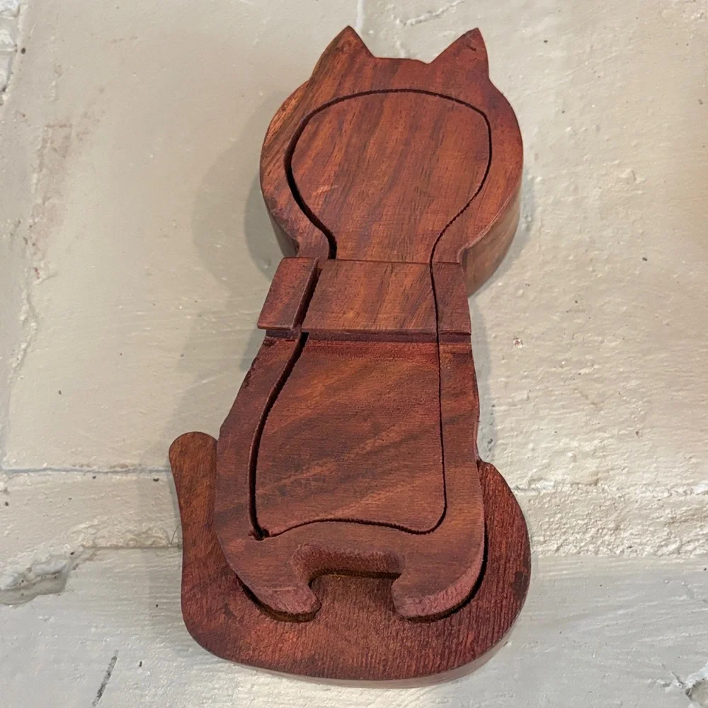 Handcrafted‎ Wooden Cat Puzzle Box/Trinket Box - Picture 3 of 9